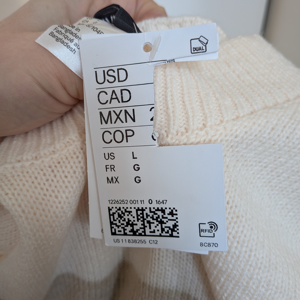 H&M NWT Women's Beige and Cream Striped Sweater - Picture 6 of 8